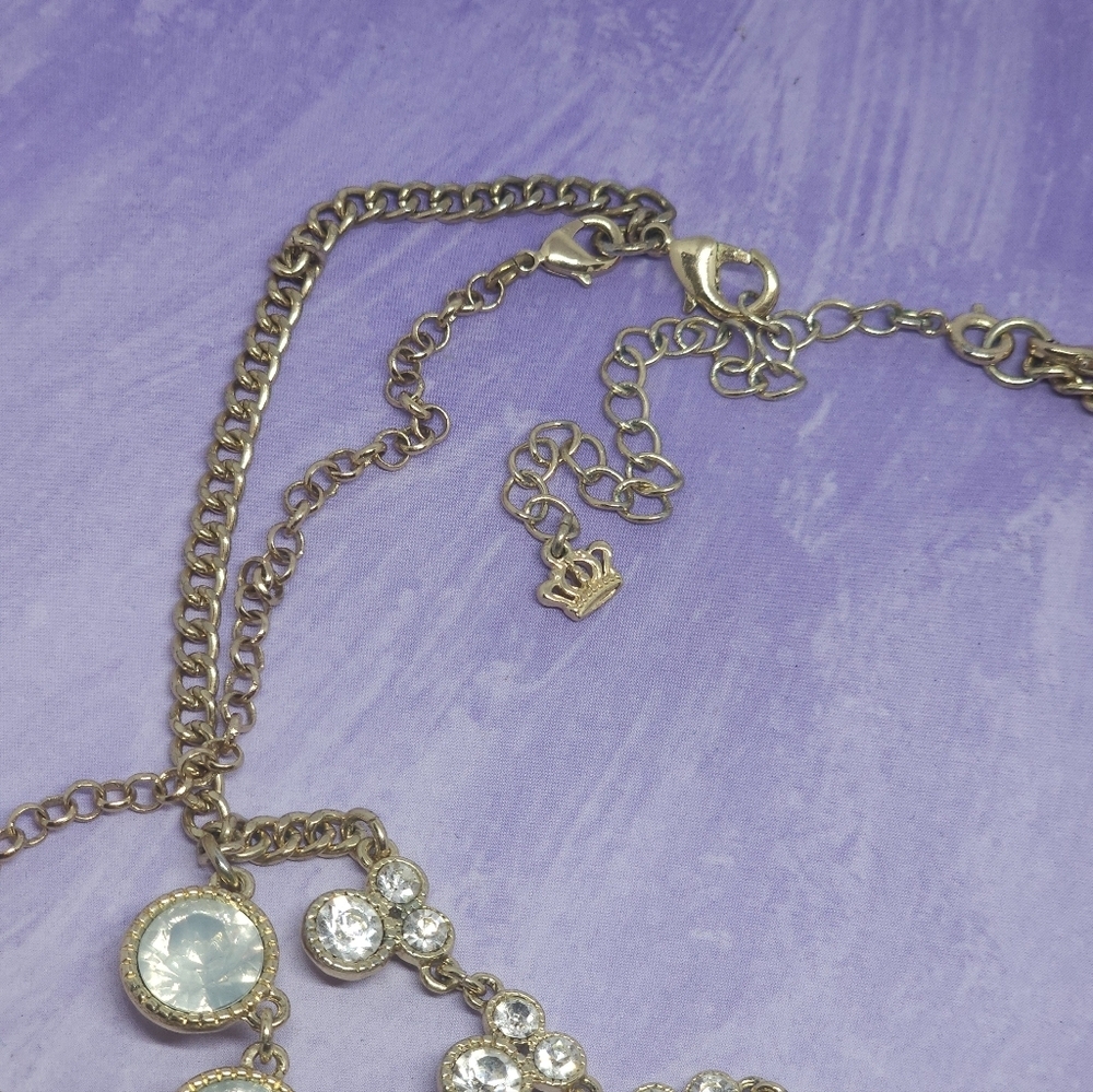Layered Rhinestone Triple Chain Statement Necklace Gold Tone - Picture 6 of 8